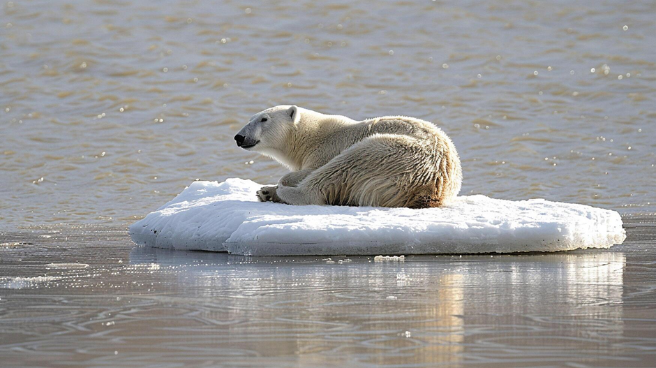 A polar bear stranded on melting ice 